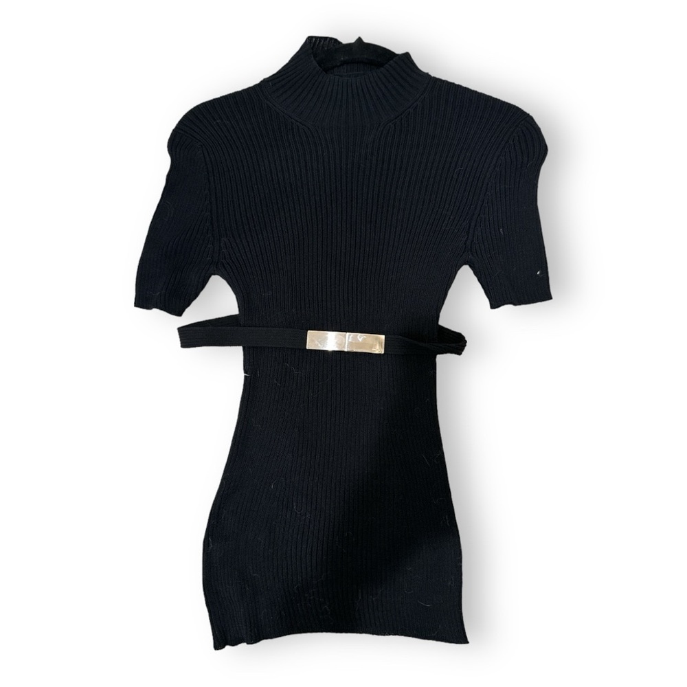 COPY - COPY - Prada cableknit top in black with gold belt hardware